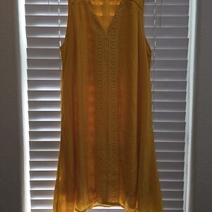 Vintage & Kaftan Style Sleeveless Asymmetrical Sunlit Yellow V-Neck Dress